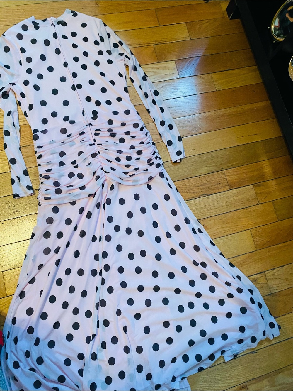 Premier Pink and Black Polka Dot Long Sleeve Maxi Dress